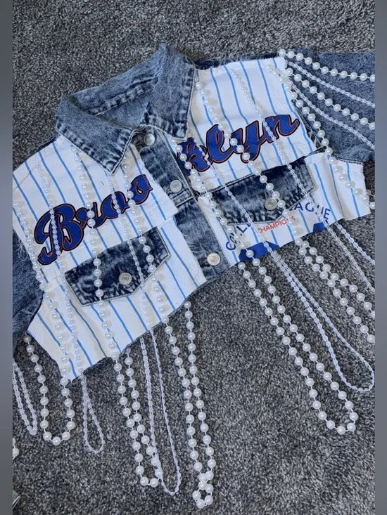 Revamped Rainbow Brooklyn Baseball Graphic Jean Jacket - Picture 4 of 9